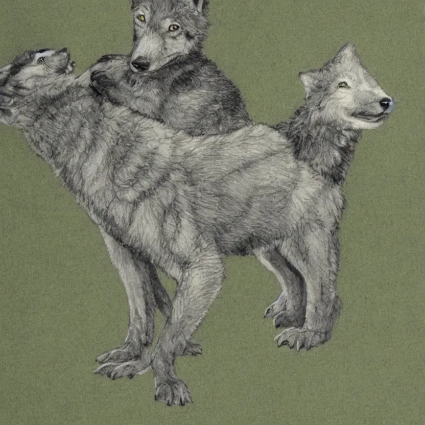 Prompt: a wolf pup on a hill with a lizard illustrated by Don Freeman in the style of Corduroy