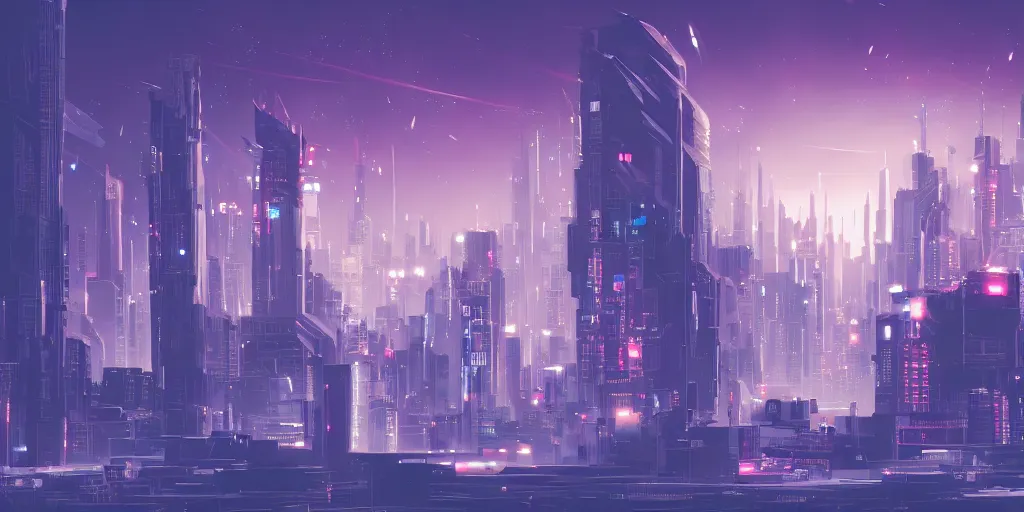 Prompt: city in the style of cyberpunk, singular gigantic building focus, space sky, anime illustration, snow, snow, cool tones