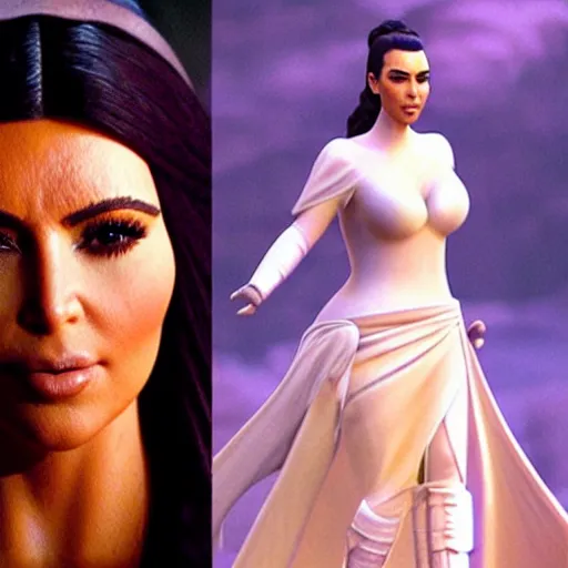 Prompt: kim kardashian as princess padme in star wars episode 3, 8k resolution, full HD, cinematic lighting, award winning, anatomically correct