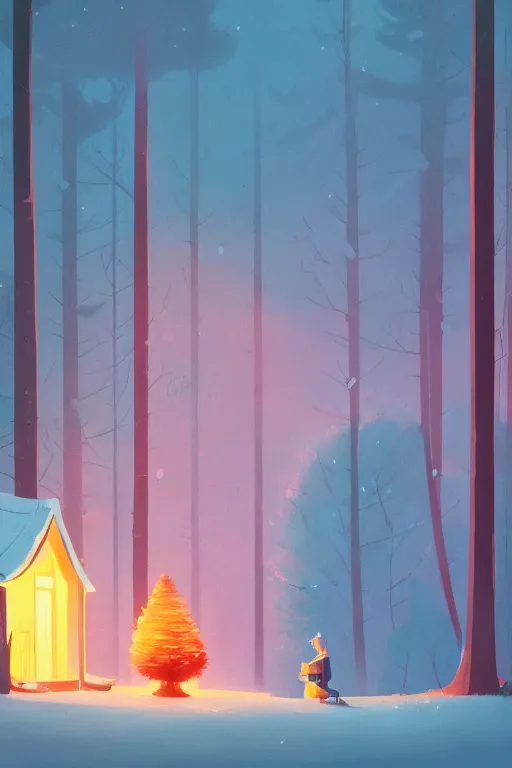 Prompt: the small house in the forest, at night, petals in the air, gibli, james gilleard, atey ghailan, exquisite lighting, clear focus, very coherent, plain background, very detailed, vibrant, dramatic painting