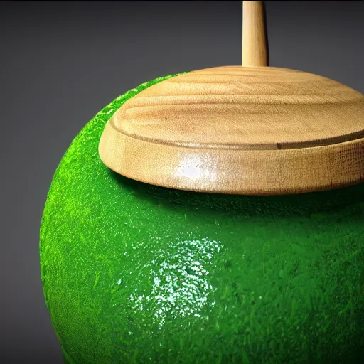 Image similar to wooden cane with green slime on it, octane render