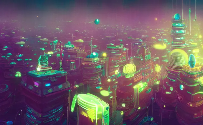 Prompt: Wide angle shot of a city with holographic fishes floating in the sky by Petros Afshar and Beeple, James Gilleard, Mark Ryden, Wolfgang Lettl highly detailed, Dark cineamtic and atmospheric lighting