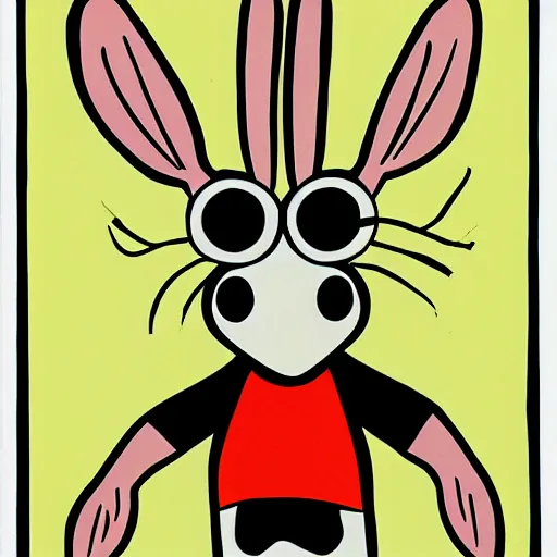 Image similar to contemporary graphic design portrait of bugs bunny in a cow costume, by paul rand