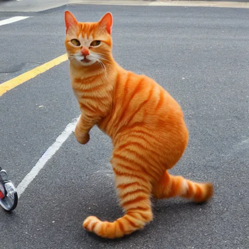 Image similar to orange tabby cat riding a unicycle