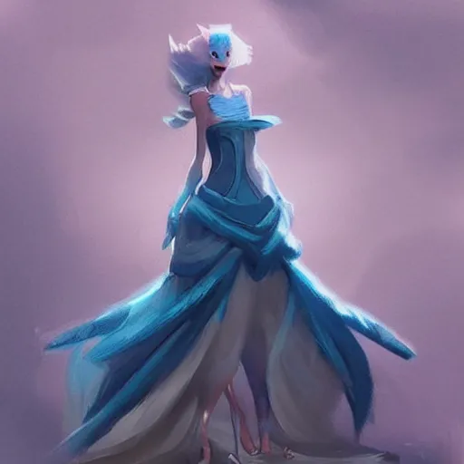 Image similar to A ball gown inspired by the Pokémon articuno, Greg rutkowski, tendencia en artstation.