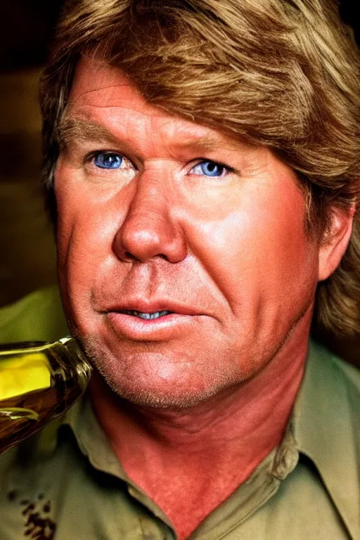 Image similar to 📷 portrait of steve irwin is a wine 🍷, made of drink, still image, dynamic lighting, 4 k