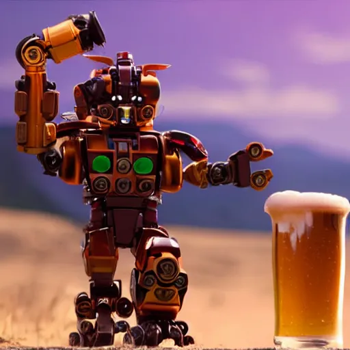 Image similar to bionicle and beer in the hand