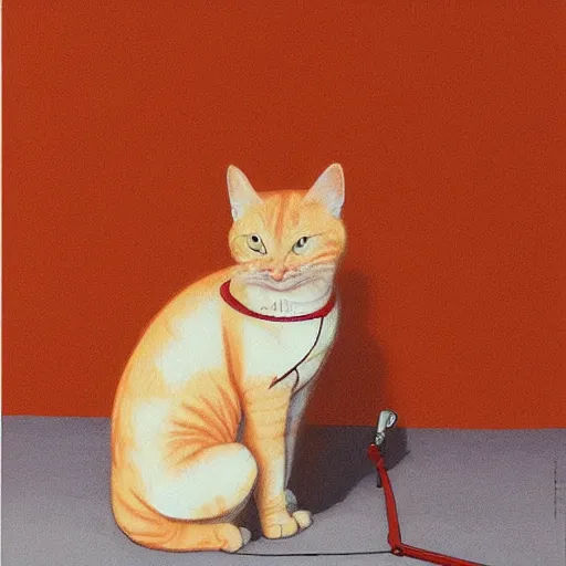 Prompt: an orange tabby cat starting at a syringe by ilya kuvshinov katsuhiro otomo