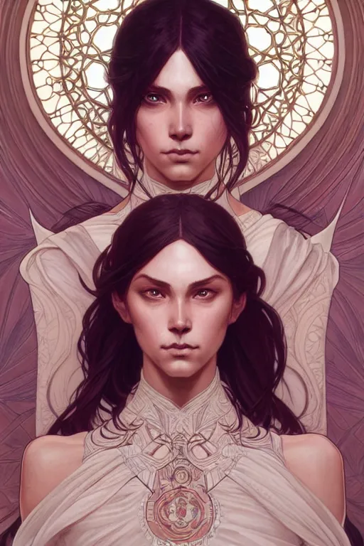 Image similar to symmetry!! intense fanart of gemma as acotar protagonist, intricate, elegant, highly detailed, my rendition, digital painting, artstation, concept art, smooth, sharp focus, illustration, art by artgerm and greg rutkowski and alphonse mucha