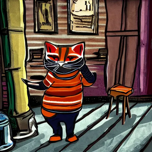 Prompt: a football hooligan cat inside a pub, digital art