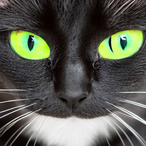 Prompt: evil black cat with green eyes ruling over the internet, beautiful composition, high contrast