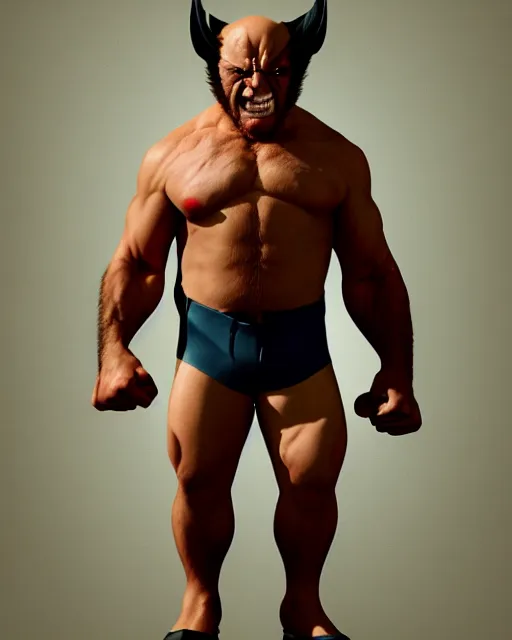 Image similar to danny devito as wolverine, full body portrait, full suit, claws out, oil on canvas, octane render, trending on artstation