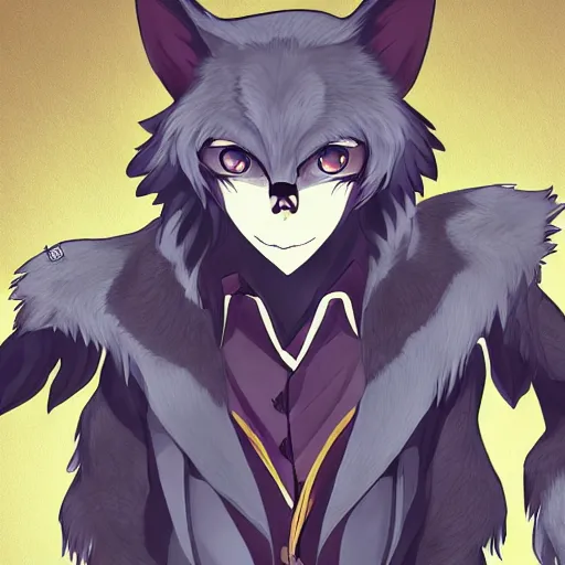 Image similar to key anime visual portrait of an anthropomorphic male wolf furry fursona, handsome eyes, official anime concept anime art