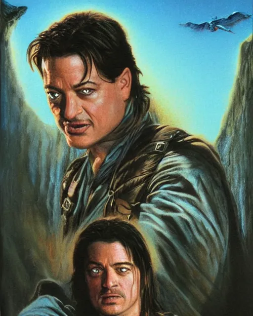 Prompt: brendan fraser in the mummy, airbrush, drew struzan illustration art, key art