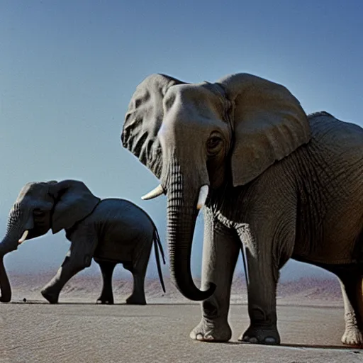 Prompt: photo of elephant on the background of mos eisley on tatooine, 5 0 mm, beautiful photo