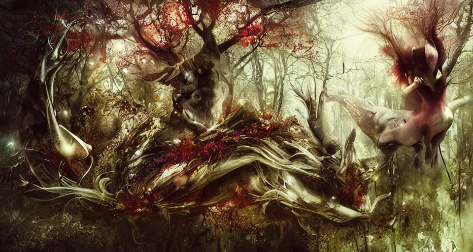 Image similar to Enchanted and magic forest, by ryohei hase