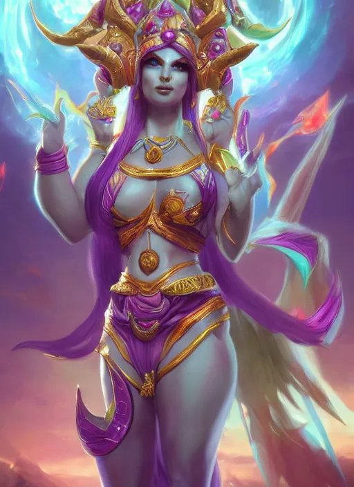 Image similar to divine soraka, from league of legends, health supporter, hyper detailed, digital art, trending in artstation, cinematic lighting, studio quality, smooth render, unreal engine 5 rendered, octane rendered, art style by klimt and nixeu and ian sprigger and wlop and krenz cushart