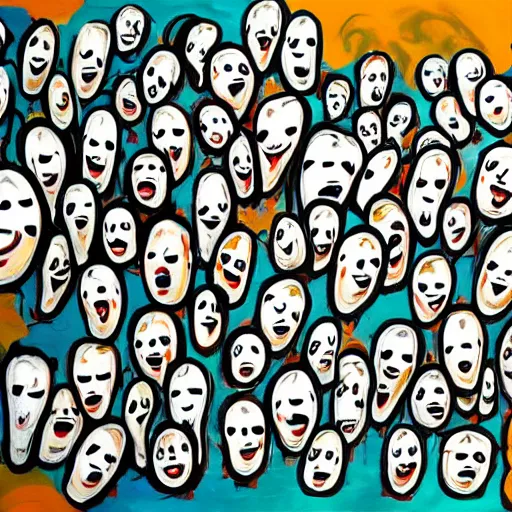 Prompt: entire canvas of painting is covered in screaming faces