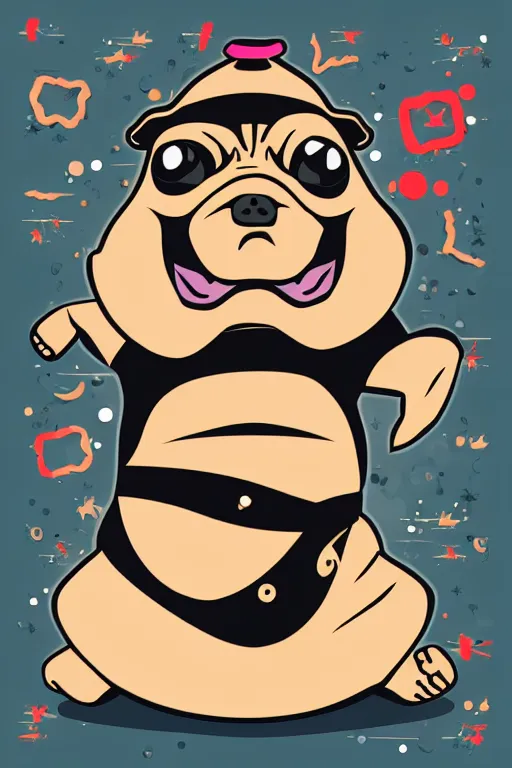 Image similar to Pug that is a sumo wrestler, sticker, colorful, illustration, highly detailed, simple, smooth and clean vector curves, no jagged lines, vector art, smooth