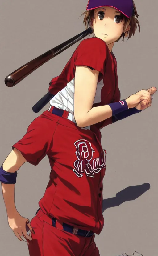 Image similar to anime style, female baseball player, red sport clothing, realistic anatomy, launching straight ball, brown short hair, hair down, symmetrical facial features, from arknights, hyper realistic, rule of thirds, extreme detail, 4 k drawing, safebooru, realistic lighting, by alphonse mucha, greg rutkowski, sharp focus, backlit