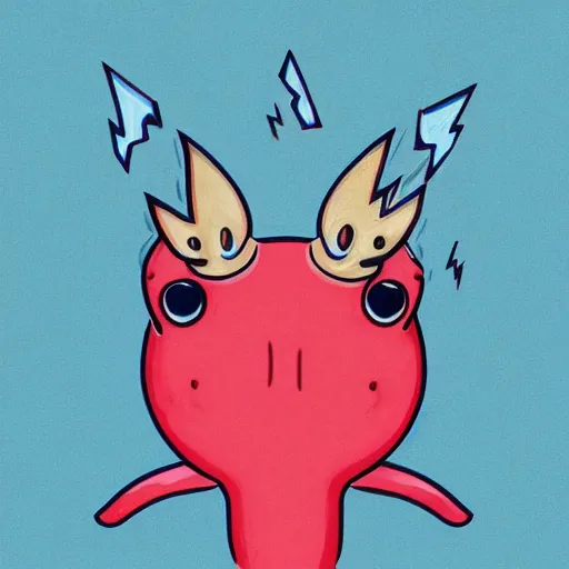 Prompt: an axolotl with an earring in the shape of a lightning bolt, digital art, trending on artstation