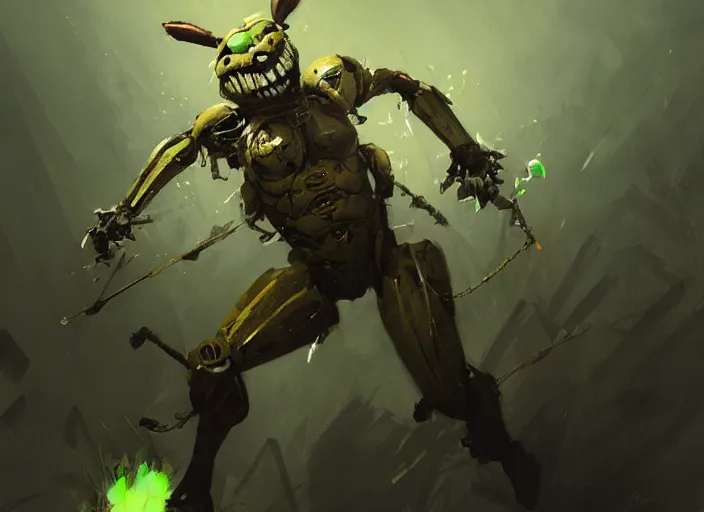 Image similar to springtrap from metal gear rising revengeance by greg rutkowski