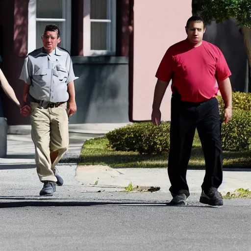 Image similar to Andy Griffith walking down the street, holding hands with George Zimmerman