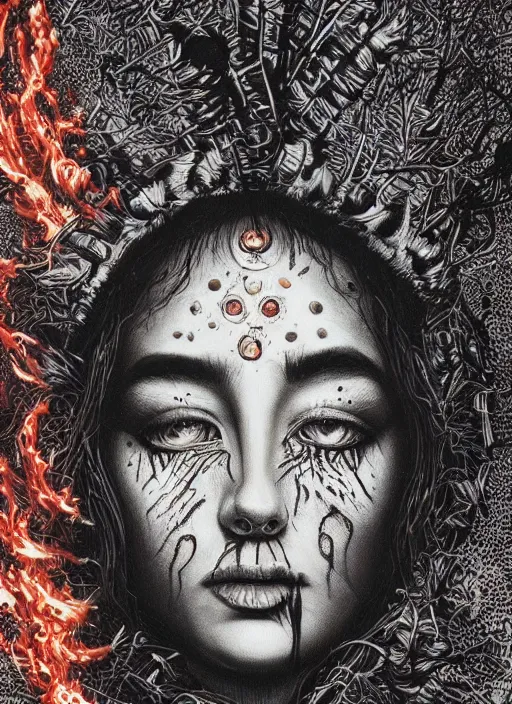 Image similar to Fire goddess painting by Dan Hillier, trending on artstation, artstationHD, artstationHQ, 4k, 8k