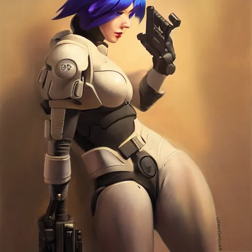 Image similar to greg manchess portrait painting of invisible armored motoko kusanagi as overwatch character, medium shot, asymmetrical, profile picture, organic painting, sunny day, matte painting, bold shapes, hard edges, street art, trending on artstation, by huang guangjian, gil elvgren, ruan jia, greg rutkowski, gaston bussiere