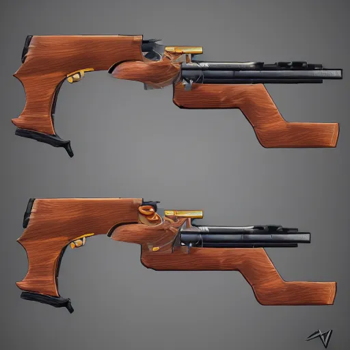 Image similar to double barrel shotgun, pale colors, low poly artstation