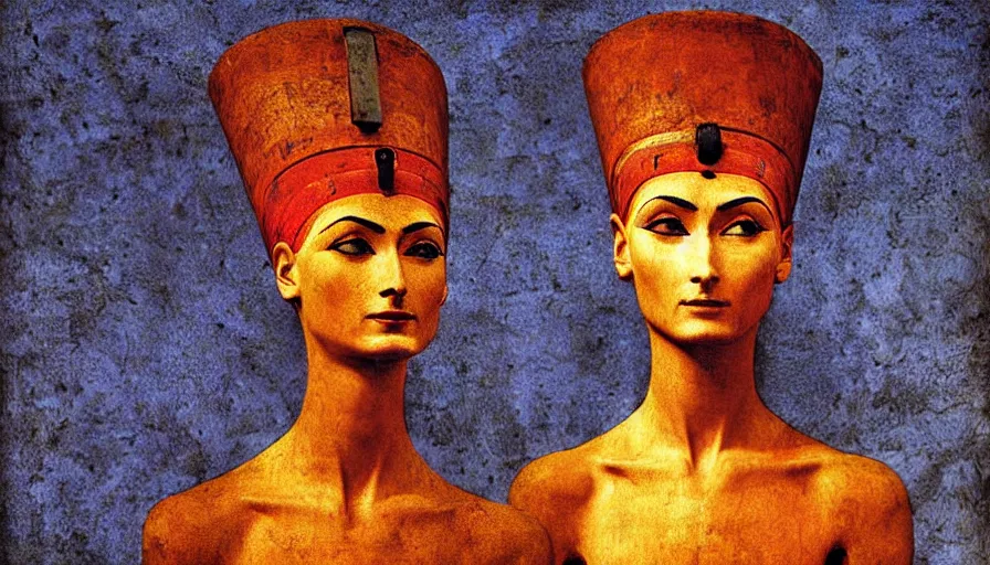 Prompt: nefertiti by leonardo da vinci, oil painting, classical painting, digital art, vivid colors, sharp focus, restored