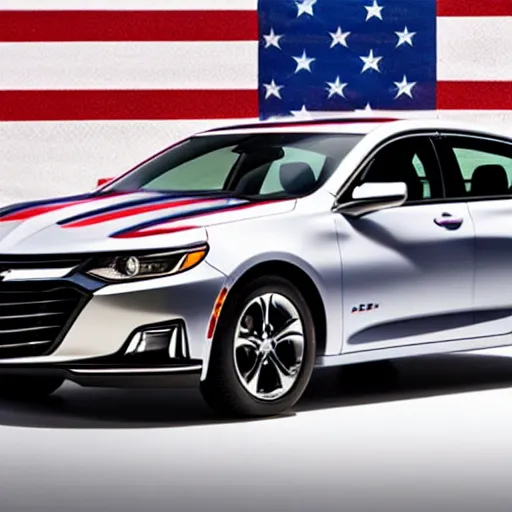 Image similar to a 2019 Chevy Malibu, wrapped in american flag colors