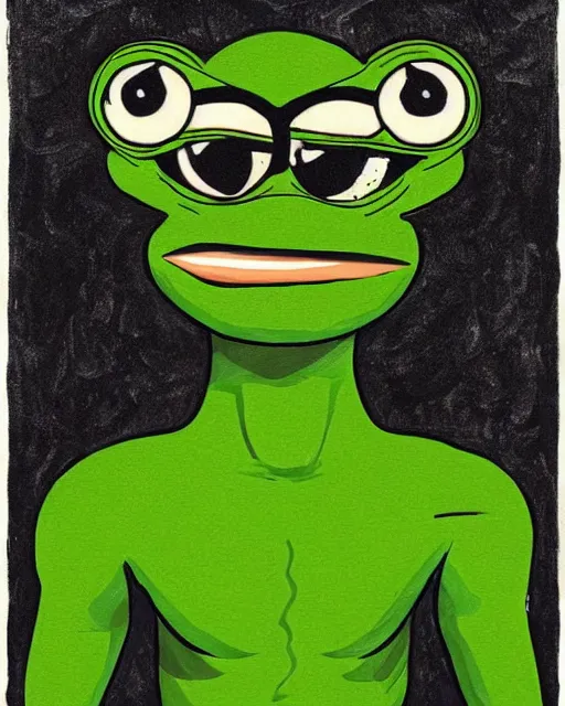 Prompt: a sinister portrait of pepe the frog smoking weed, highly detailed, trending on artstationhq