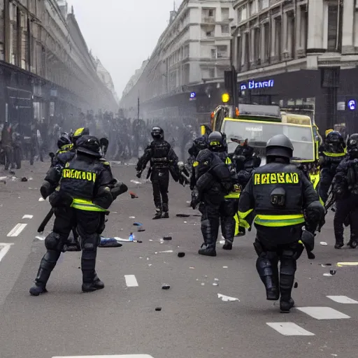 Prompt: Riots in London, 2022, photo