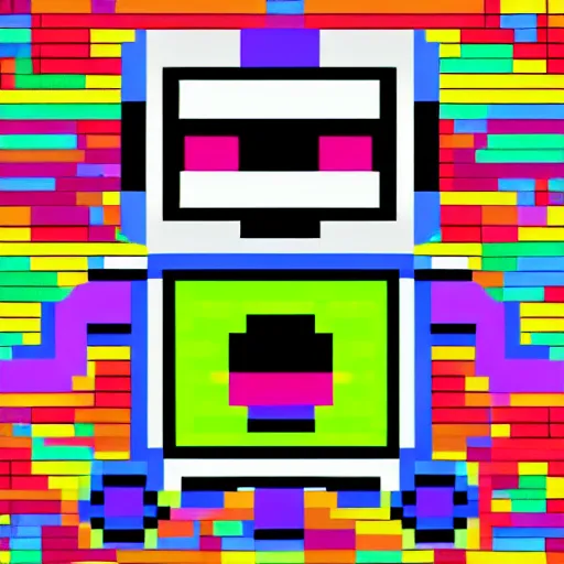Prompt: the friendly robot embracing the humanity, colorful pixel art