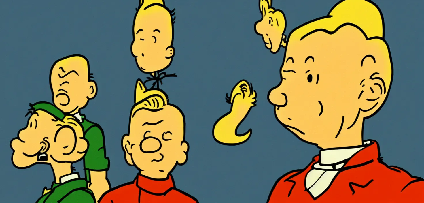 Image similar to Tintin portrait, high detail, warm lighting, volumetric, a draw by Herge