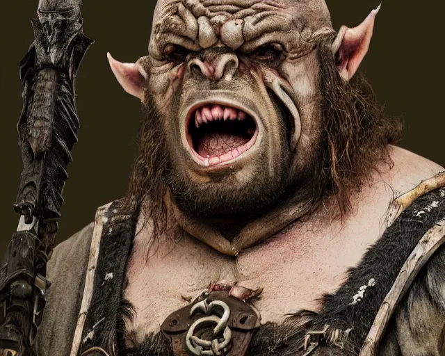 Image similar to paul walter hauser as an orc berserker, fantasy art, d & d, extremely detailed, high quality, award - winning,