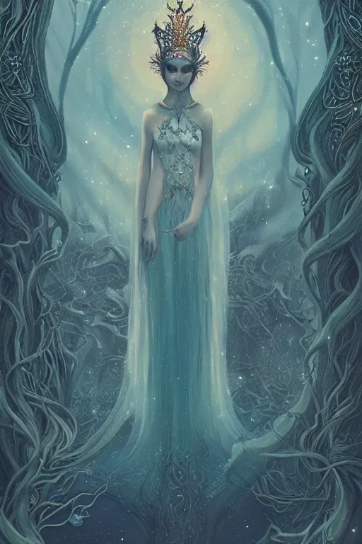 Prompt: jeweled Crown, other worldly, fairy winter court, art nouveau, by Anato Finnstark, Tom Bagshaw, Brom