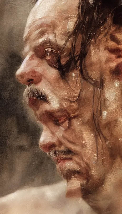 Image similar to an close up oil drawing of roman god emperor steve buscemi, renaissance painting, art by anders zorn, wonderful masterpiece by greg rutkowski, expressive brush strokes, beautiful cinematic light, american romanticism by greg manchess, jessica rossier fantasy art, concept art, official art, hd mod