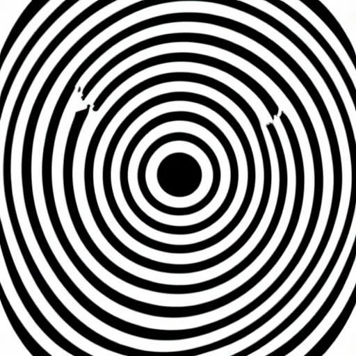 Prompt: a perfect circle of concentric rings where the inside is empty blank space and around the outer edge of the circle is the silhouette of a city skyline, black and white, minimalist, in the style of a line drawing