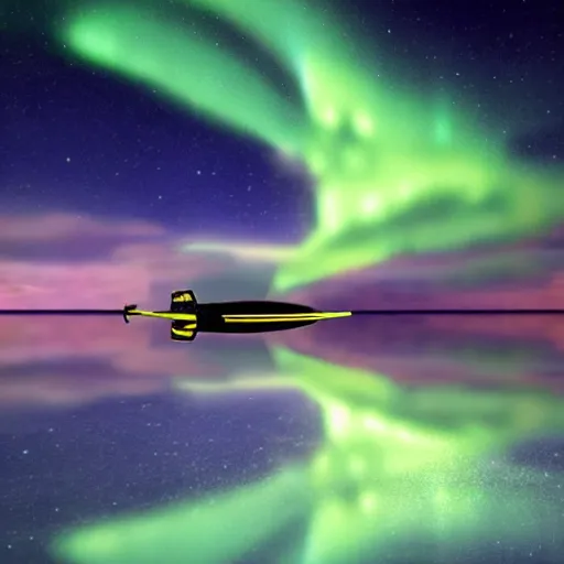 Image similar to fantasy airship flying through the aurora borealis