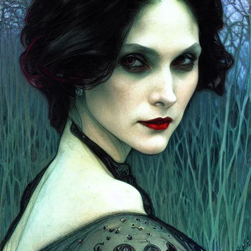 Prompt: portrait of a lady vampire, 35mm, 1920', depth of field, ominous, sharp, highly detailed, photorealistic, realistic, high definition, 8k, deviantart, donato giancola, irwin penn, Alphonse Mucha