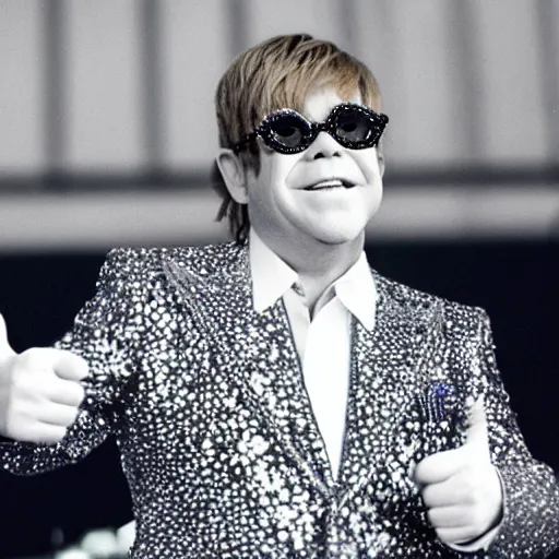 Prompt: a photo of Elton John, thumbs up