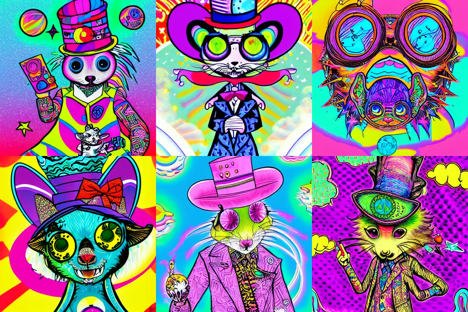 Prompt: cute psychedelicpunk brainspace nugoth rat in the style of lisa frank, alex gray, mad hatter