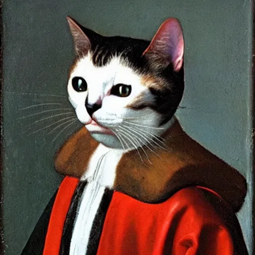 Prompt: portrait of a cat in a tuxedo by jan vermeer