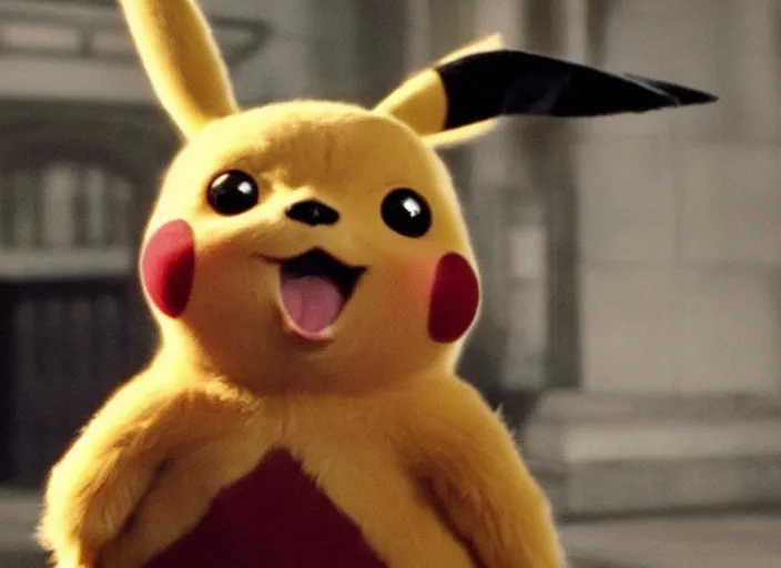 Image similar to a film still of professor pikachu in harry potter