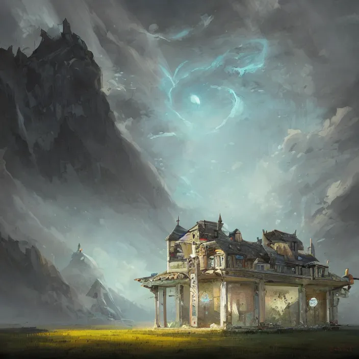 Image similar to a building in a landscape, by peter mohrbacher