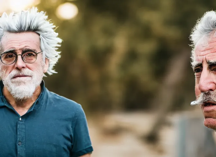 Image similar to portrait photo still of real life rick sanchez, 8 k, 8 5 mm, f. 1 4