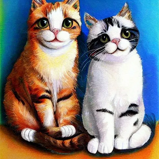 Prompt: very cute cats impasto