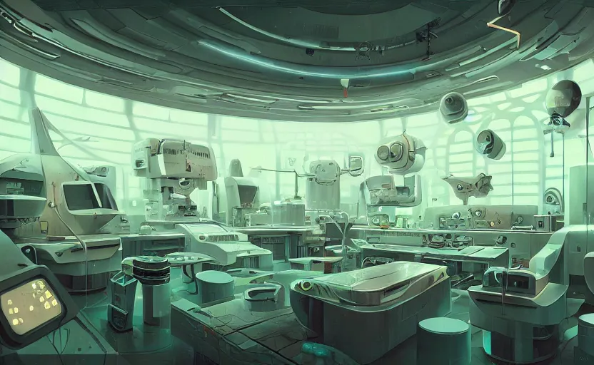 Image similar to Interior shot of a futuristic laboratory by Petros Afshar and Beeple, James Gilleard, Mark Ryden, Wolfgang Lettl highly detailed